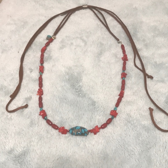 Handmade Turquoise Coral Sterling Necklace - Picture 4 of 8